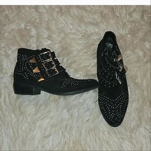 Studded Black and Gold Heeled Boots